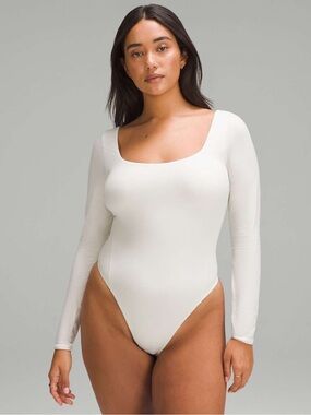 Lululemon Wundermost Ultra Soft Nulu Square Neck Long Sleeve Bodysuit Ivory Bone